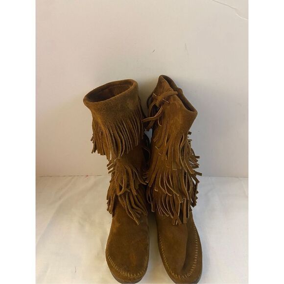 Minnetonka moccasin boots fringe Indian southwest style size 9 # 1638 - Picture 2 of 5